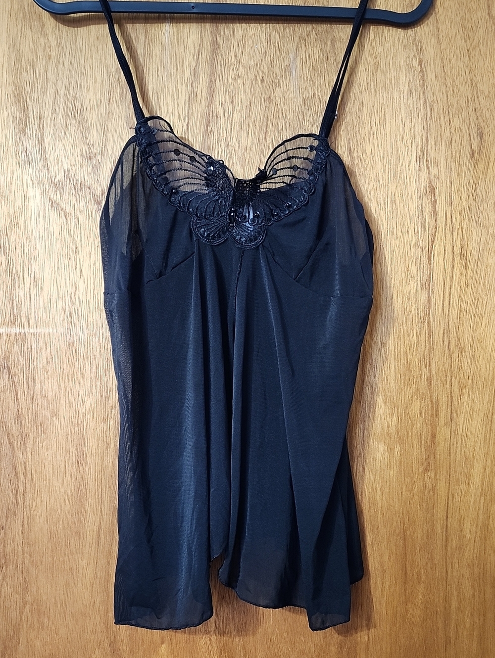 Black Sheer Lace-Trim Lingerie Top Large